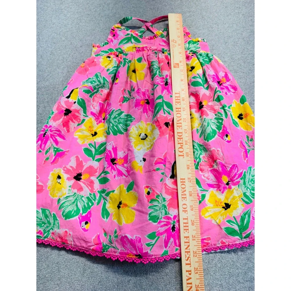 Tommy Bahama Tropical Floral Sundress Size 4 Pink Toucan Parrot Crochet Trim